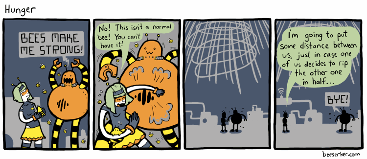 This is the first time in this comic that Trigona has successfully kept a bee.