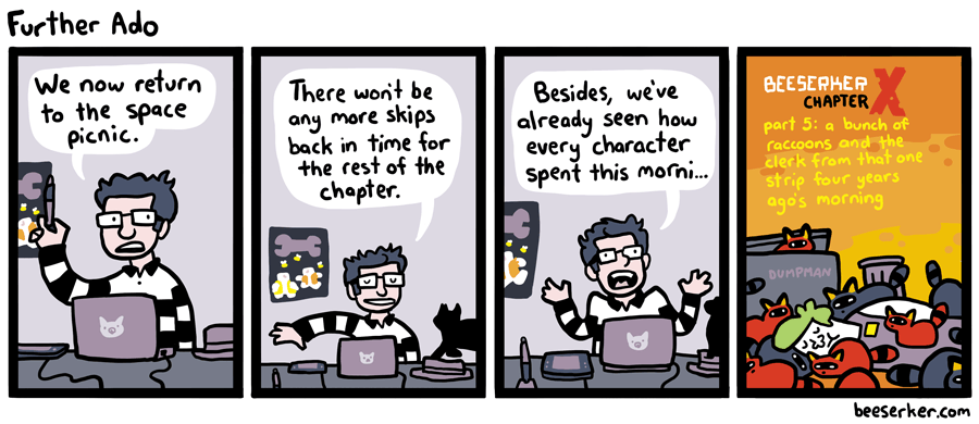Beeserker Chapter X Part 6: One of those guys wildly swinging a keyboard in level 3 of Beeserker The Videogame's morning