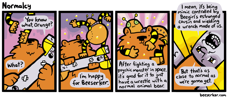 The closest the Beeserker is going to get to normal is one of those lines coming out of its body in the 3rd panel.